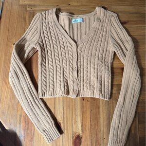 Hollister Beige Cable-Knit Button-Front Cardigan